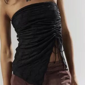 Urban Outfitters Black Ruched Asymmetrical Crop Top